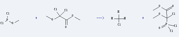Acetic acid,2,2-dichloro-2-methoxy-, methyl ester is used to produce [Methoxy(methoxycarbonyl)chloromethyl]phosphonic dichloride and Chloromethane by reaction with Phosphorodichloridous acid methyl ester.